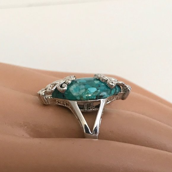 Silver Native SouthWestern Turquoise Ring 7 8 9 - Picture 10 of 12